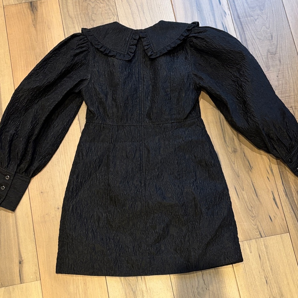 Ganni Black Textured Dress with Puff Sleeves - Picture 6 of 6